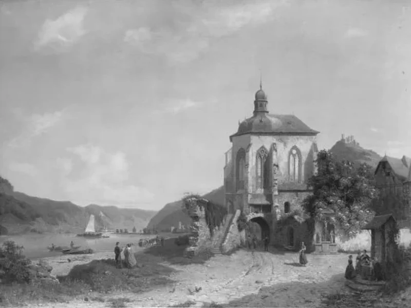1835-Adolf Rudolf Holzhalb - Landschaft mit Kirche und Figuren